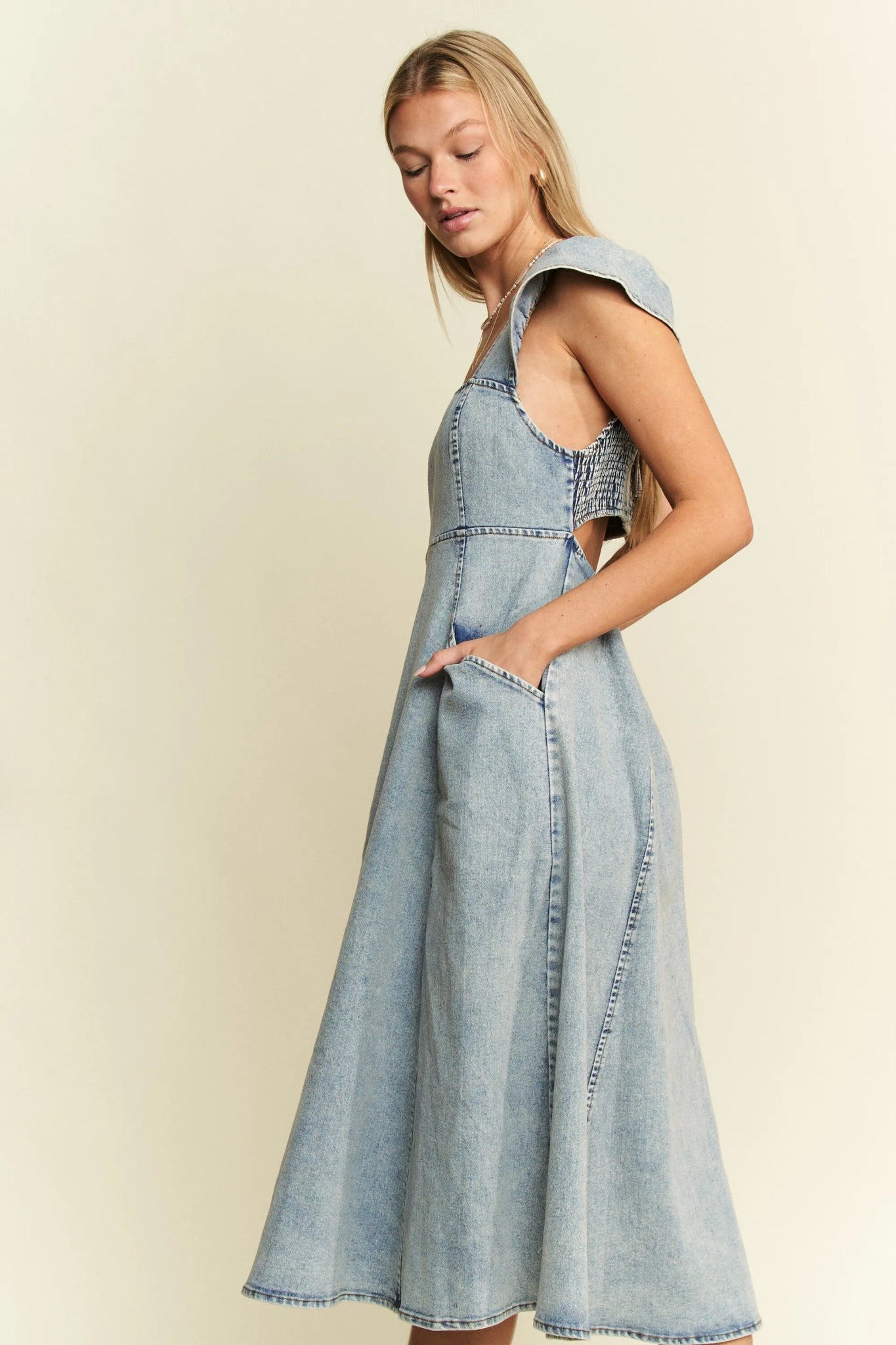 Jade By Jane Full Size Ruffled Denim Midi Dress Plus Size - Bitsy Gypsy Boutique