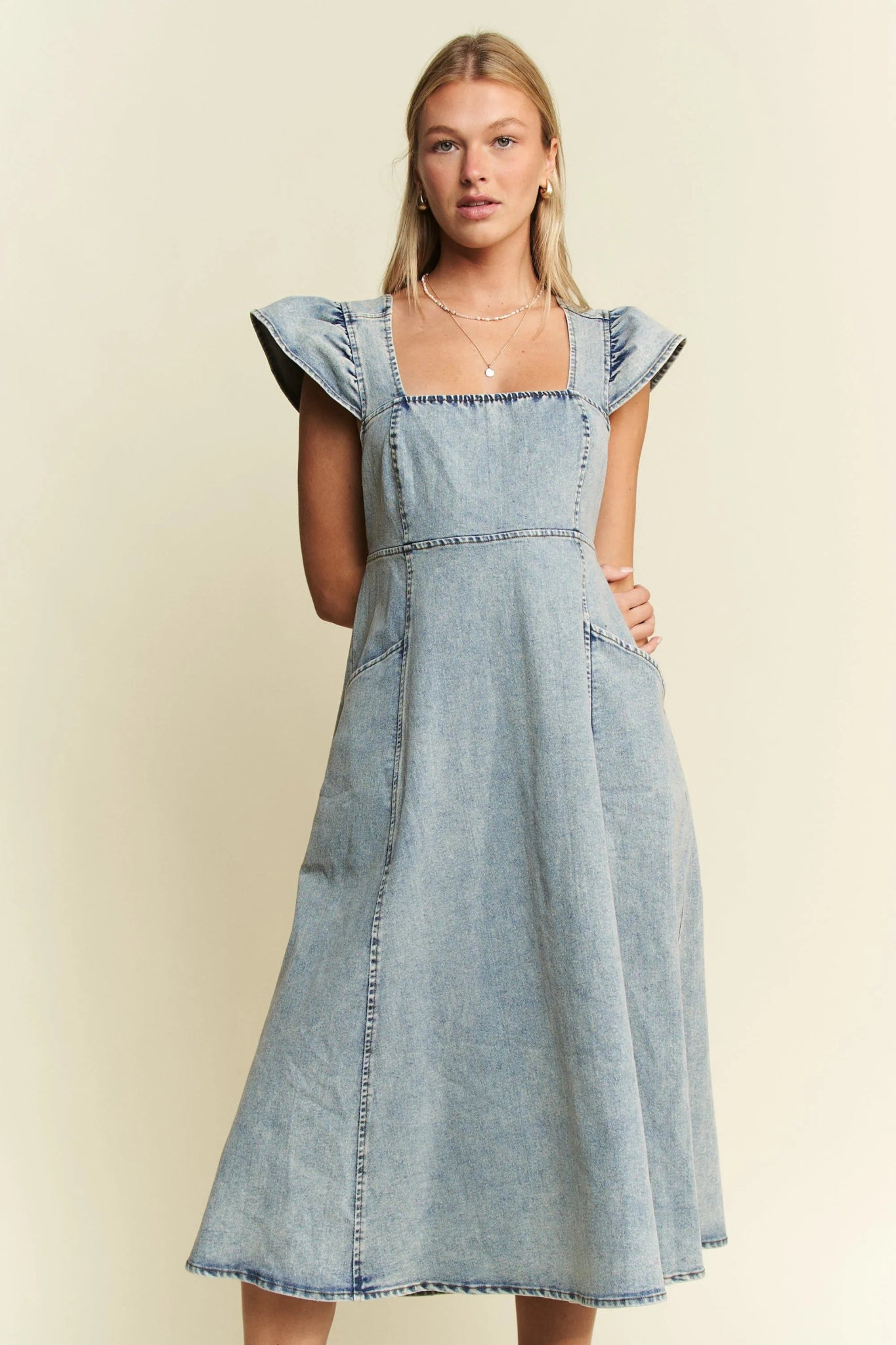 Jade By Jane Full Size Ruffled Denim Midi Dress Plus Size - Bitsy Gypsy Boutique
