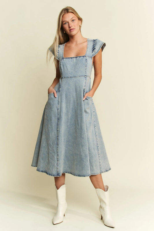 Jade By Jane Full Size Ruffled Denim Midi Dress Plus Size - Bitsy Gypsy Boutique