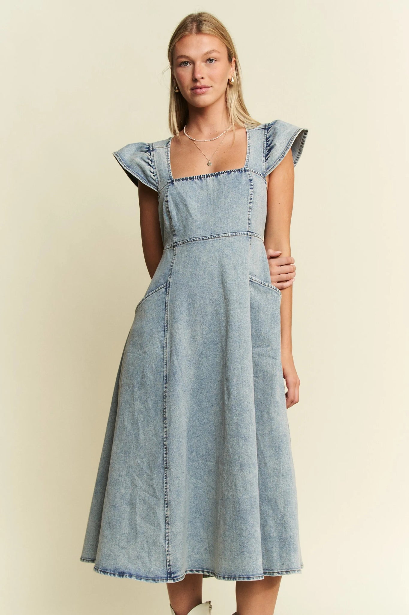 Jade By Jane Full Size Ruffled Denim Midi Dress Plus Size - Bitsy Gypsy Boutique