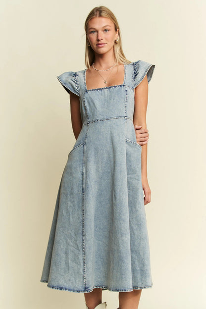Jade By Jane Full Size Ruffled Denim Midi Dress Plus Size - Bitsy Gypsy Boutique