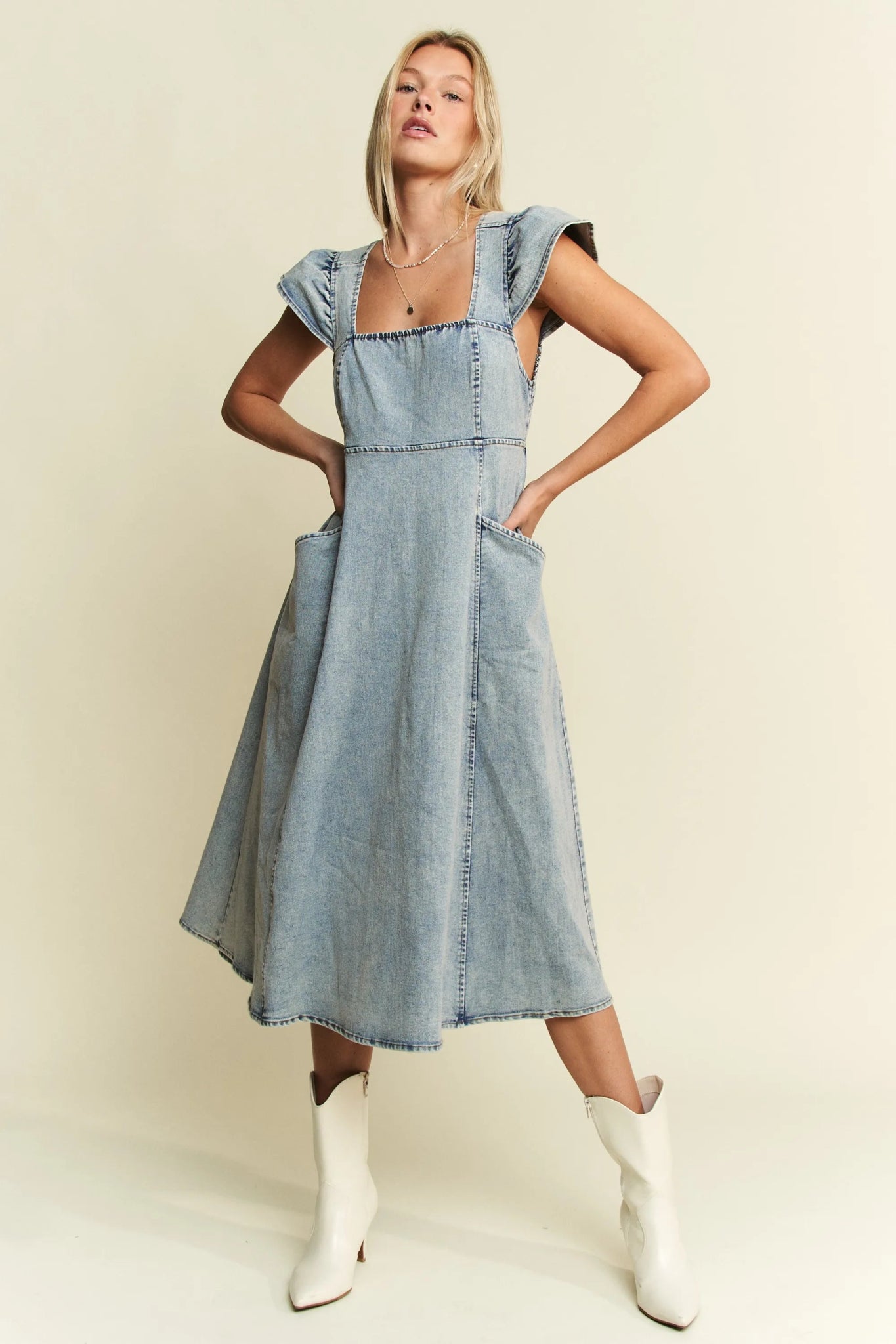 Jade By Jane Full Size Ruffled Denim Midi Dress Plus Size - Bitsy Gypsy Boutique