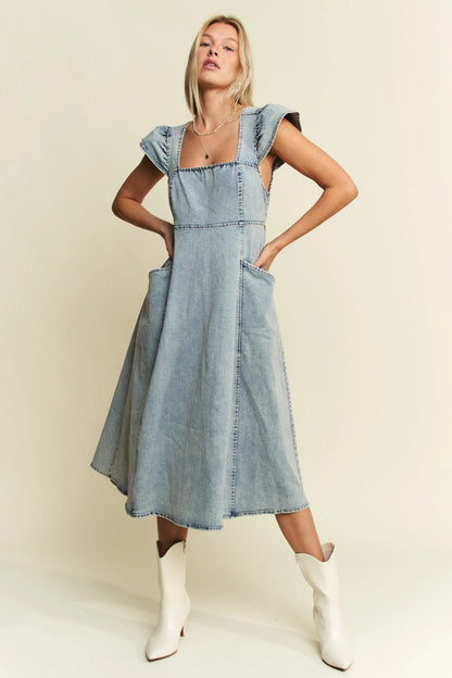 Jade By Jane Full Size Ruffled Denim Midi Dress Plus Size - Bitsy Gypsy Boutique