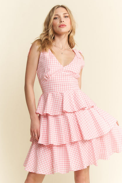 Jade By Jane Gingham Tiered Mini Dress - Bitsy Gypsy Boutique