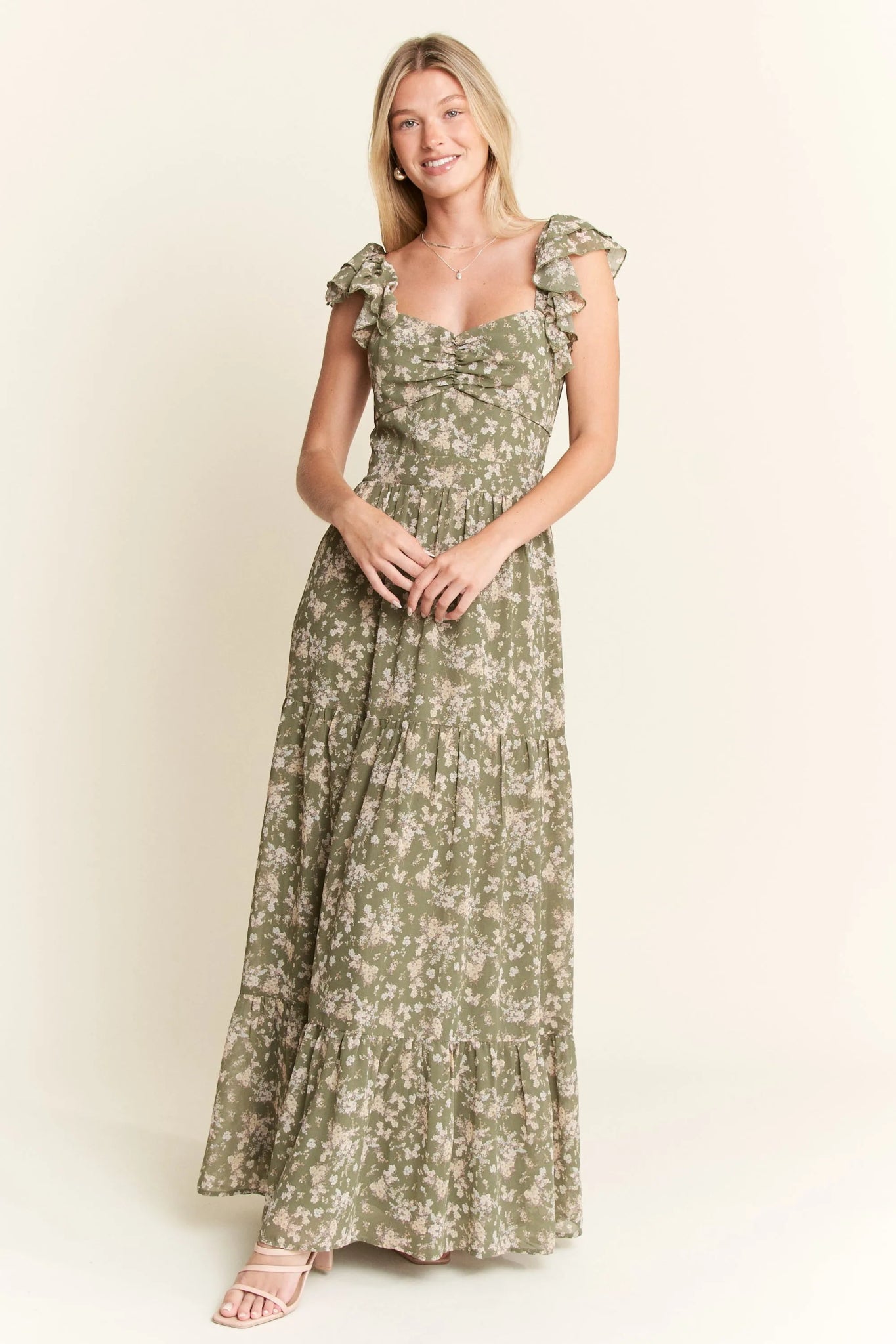 Jade By Jane Ruffle Sleeve Tiered Maxi Dress - Bitsy Gypsy Boutique