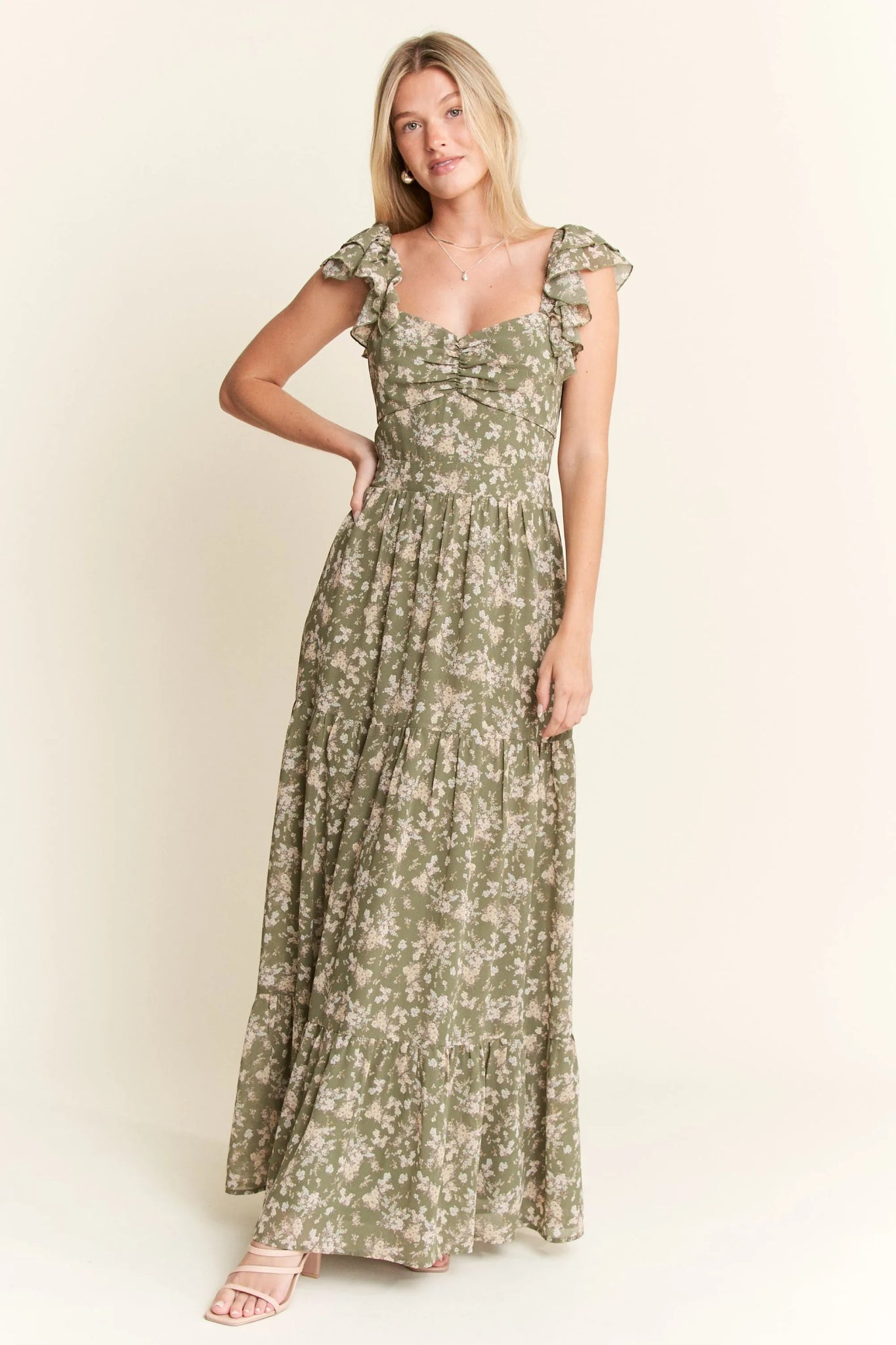Jade By Jane Ruffle Sleeve Tiered Maxi Dress - Bitsy Gypsy Boutique