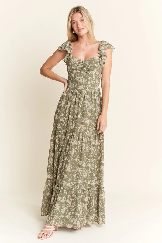 Jade By Jane Ruffle Sleeve Tiered Maxi Dress - Bitsy Gypsy Boutique