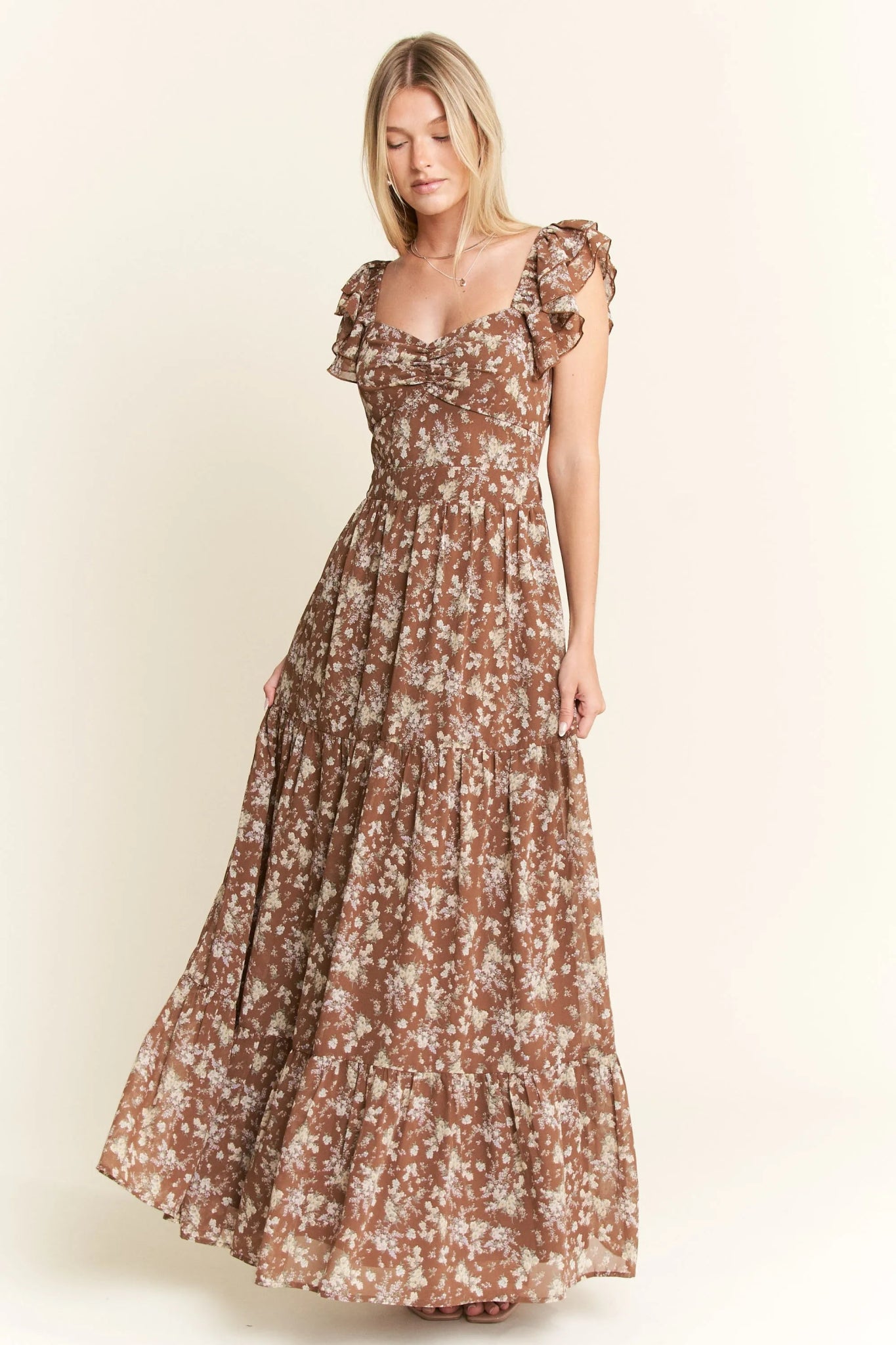 Jade By Jane Ruffle Sleeve Tiered Maxi Dress - Bitsy Gypsy Boutique