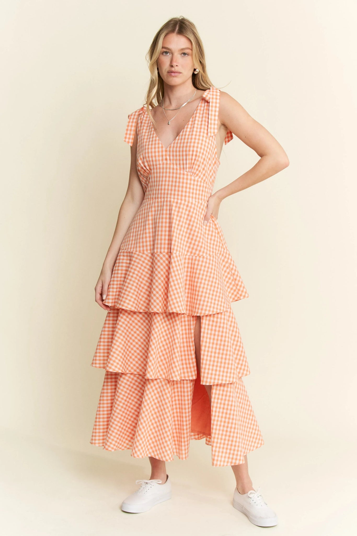 Jade By Jane Sleeveless Gingham Print Tiered Midi Dress - Bitsy Gypsy Boutique
