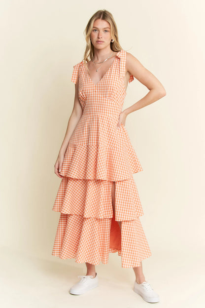 Jade By Jane Sleeveless Gingham Print Tiered Midi Dress - Bitsy Gypsy Boutique