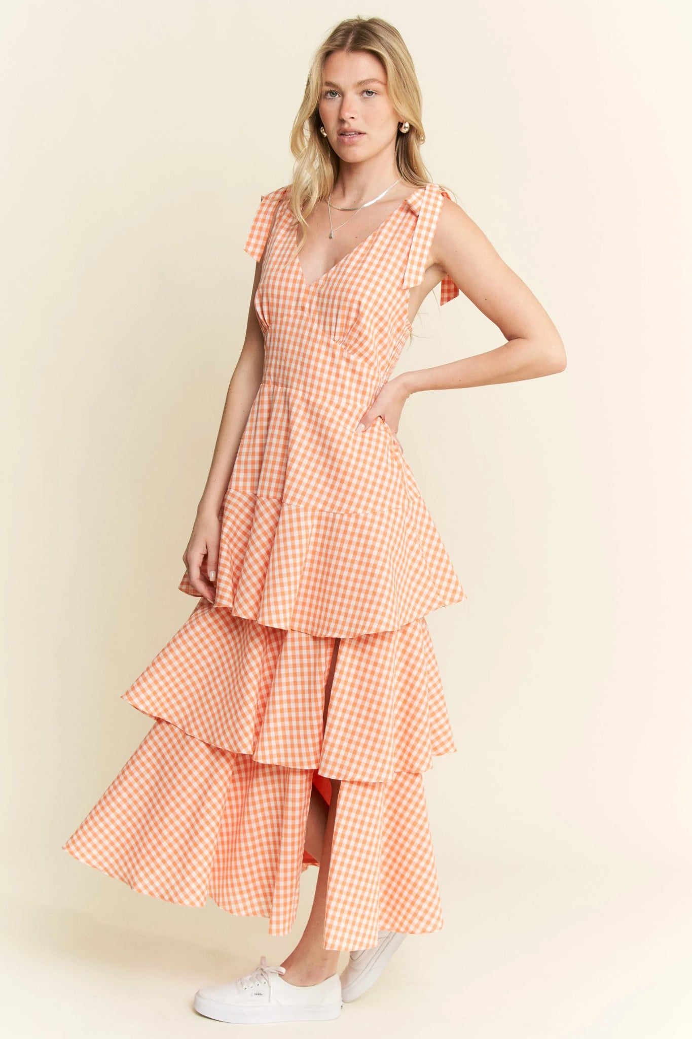 Jade By Jane Sleeveless Gingham Print Tiered Midi Dress - Bitsy Gypsy Boutique