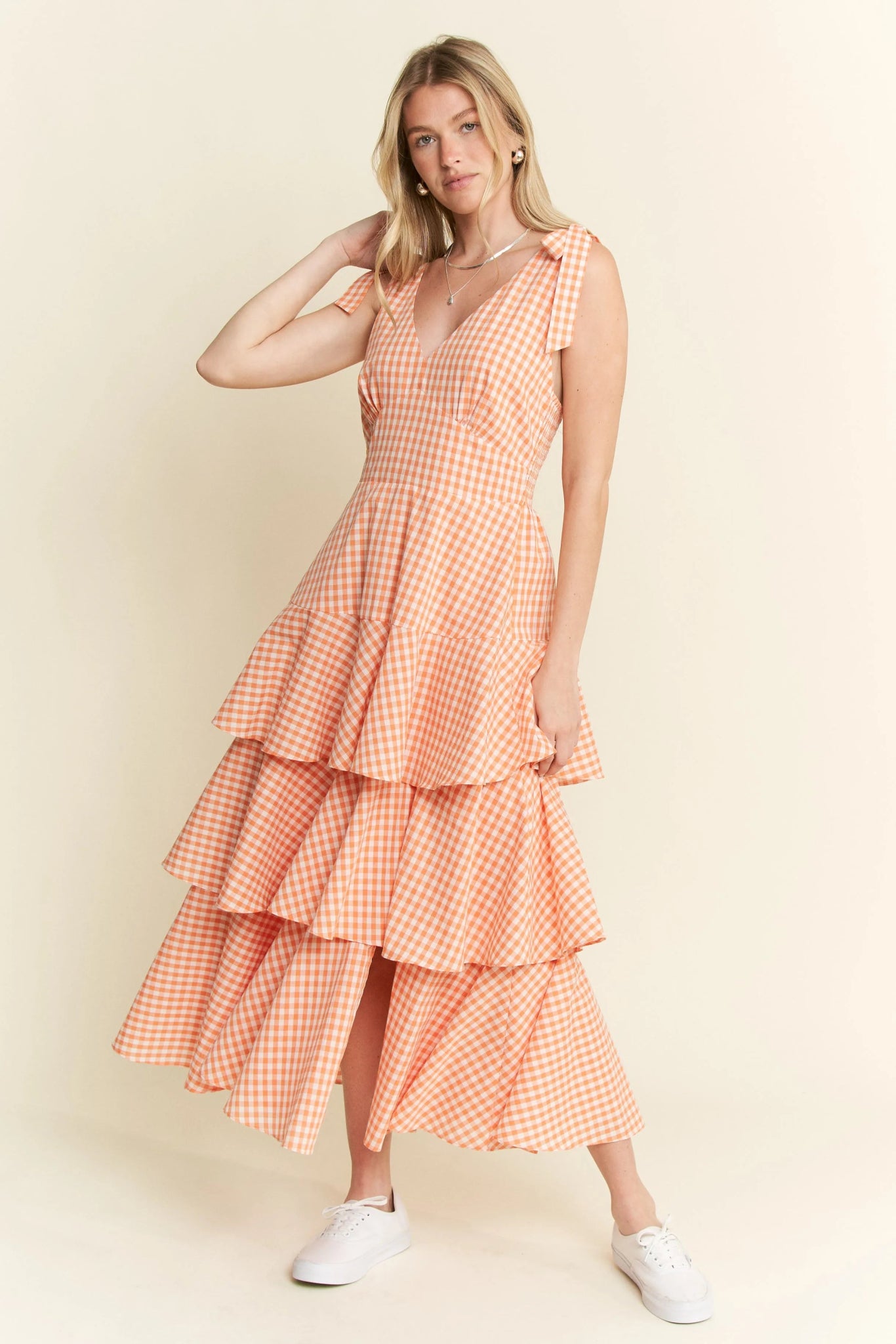 Jade By Jane Sleeveless Gingham Print Tiered Midi Dress - Bitsy Gypsy Boutique