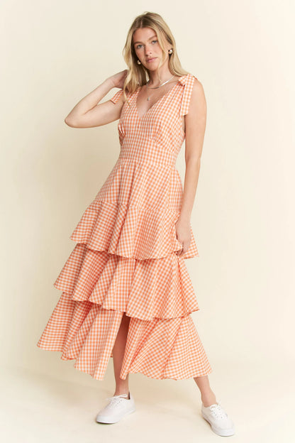 Jade By Jane Sleeveless Gingham Print Tiered Midi Dress - Bitsy Gypsy Boutique