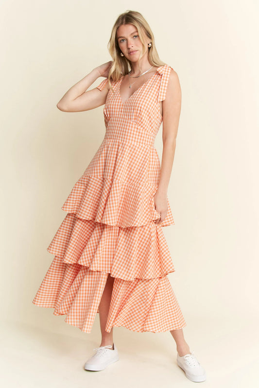 Jade By Jane Sleeveless Gingham Print Tiered Midi Dress - Bitsy Gypsy Boutique