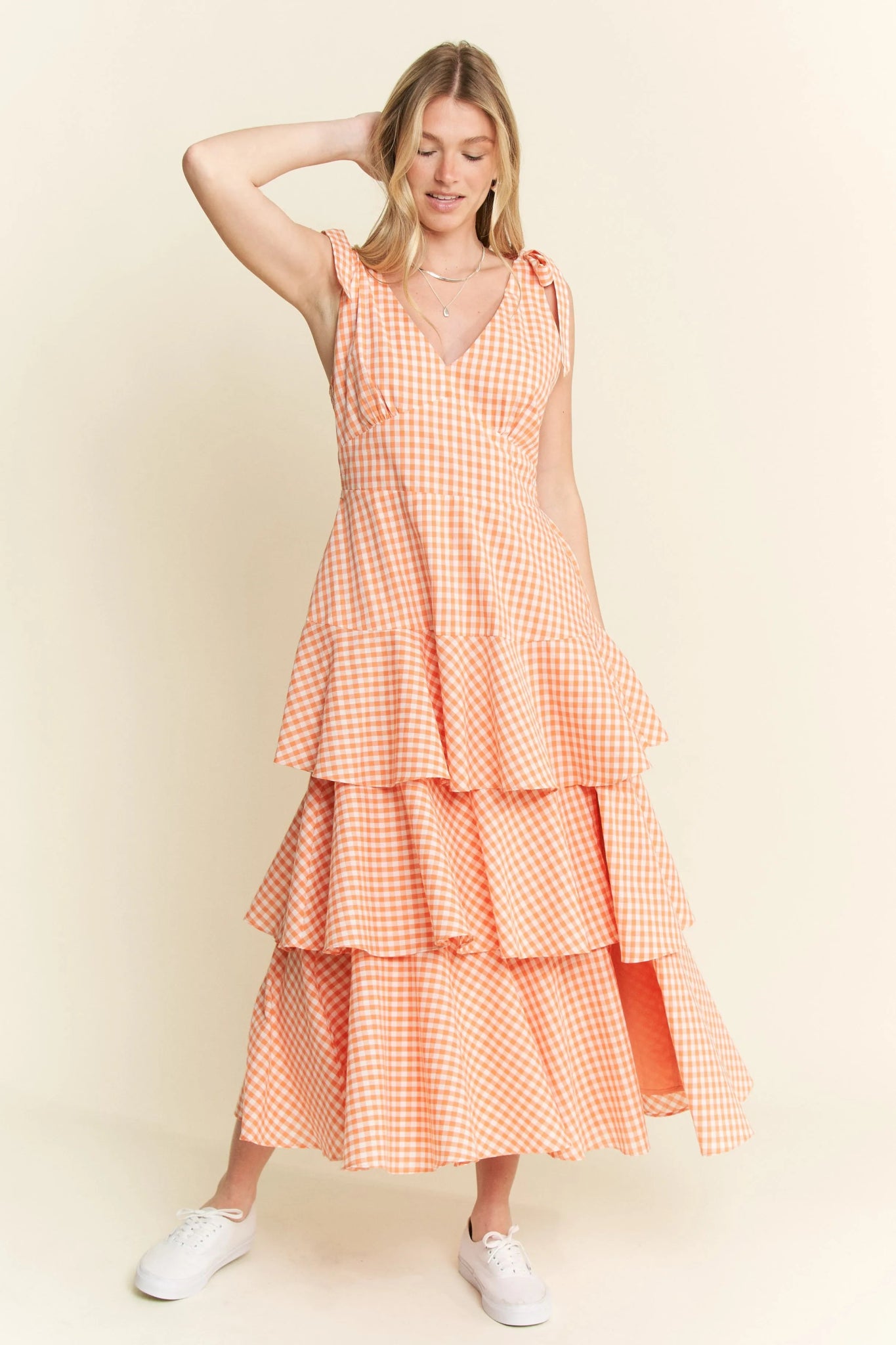 Jade By Jane Sleeveless Gingham Print Tiered Midi Dress - Bitsy Gypsy Boutique