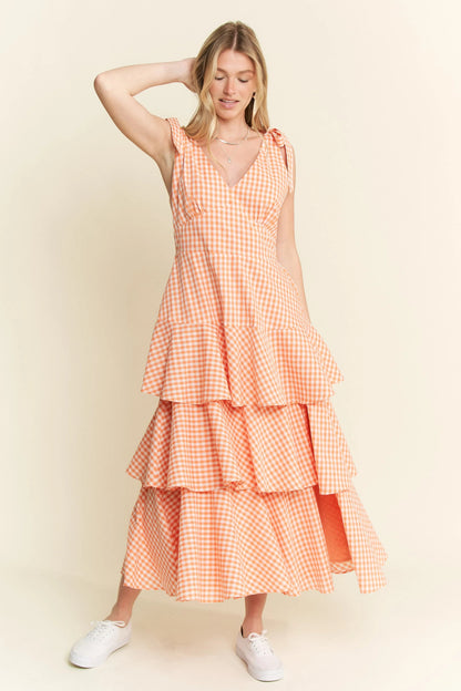 Jade By Jane Sleeveless Gingham Print Tiered Midi Dress - Bitsy Gypsy Boutique