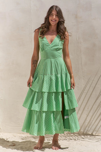Jade By Jane Sleeveless Gingham Print Tiered Midi Dress - Bitsy Gypsy Boutique