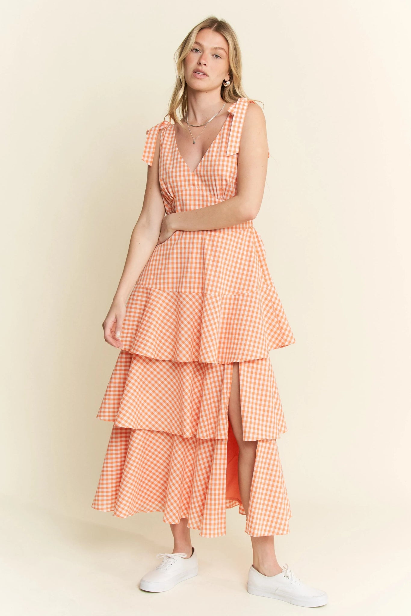 Jade By Jane Sleeveless Gingham Print Tiered Midi Dress - Bitsy Gypsy Boutique