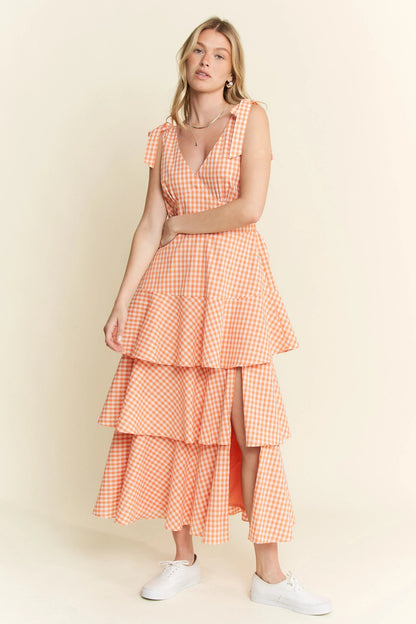 Jade By Jane Sleeveless Gingham Print Tiered Midi Dress - Bitsy Gypsy Boutique