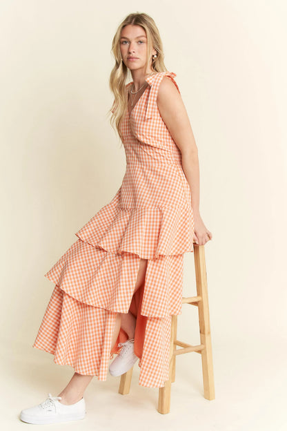 Jade By Jane Sleeveless Gingham Print Tiered Midi Dress - Bitsy Gypsy Boutique