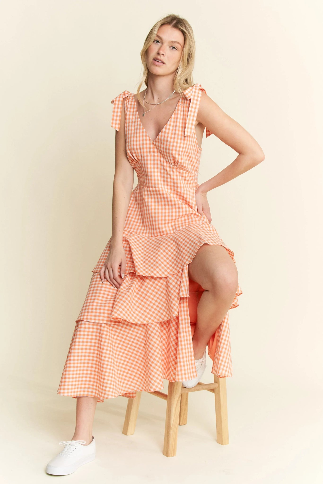Jade By Jane Sleeveless Gingham Print Tiered Midi Dress - Bitsy Gypsy Boutique