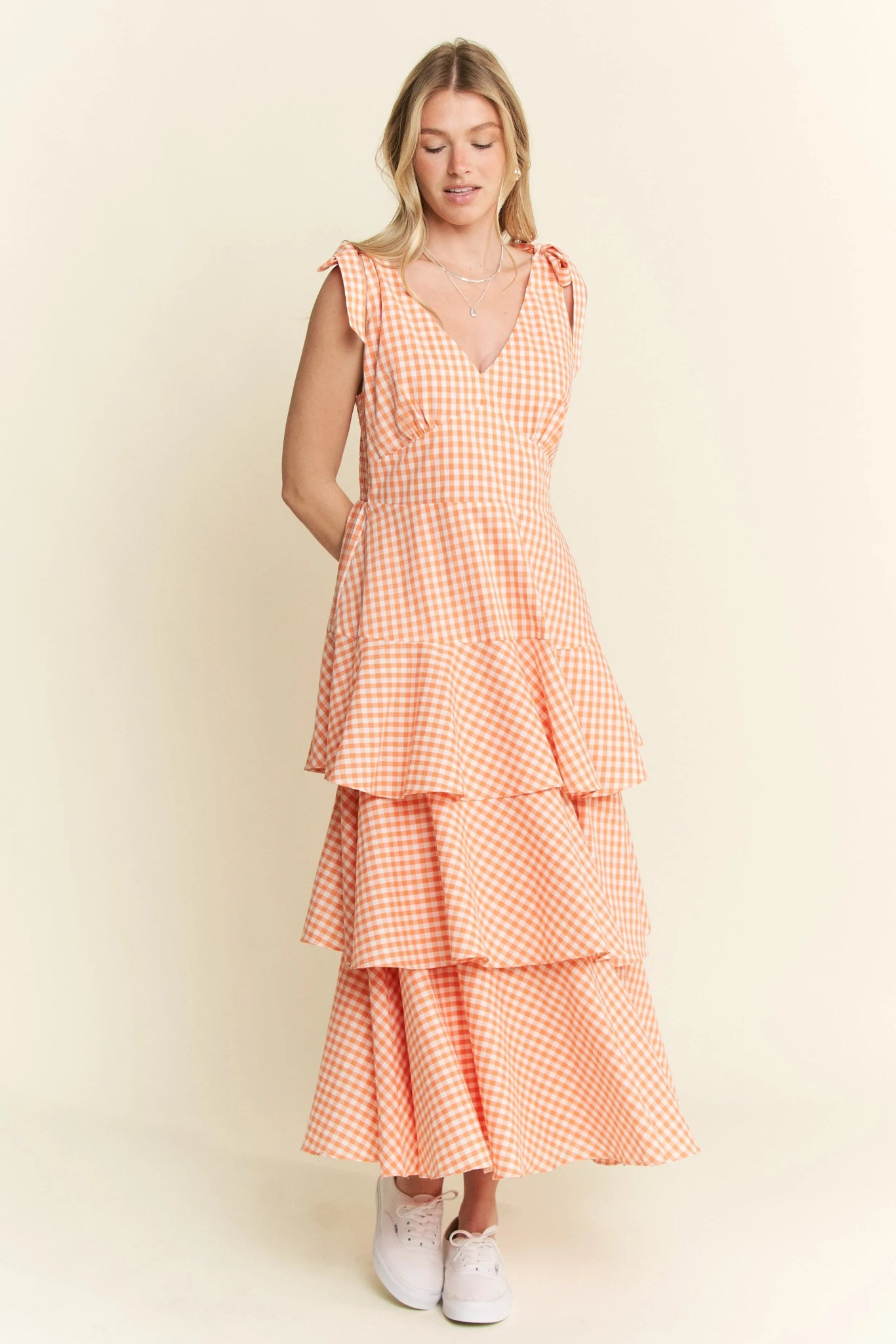 Jade By Jane Sleeveless Gingham Print Tiered Midi Dress - Bitsy Gypsy Boutique