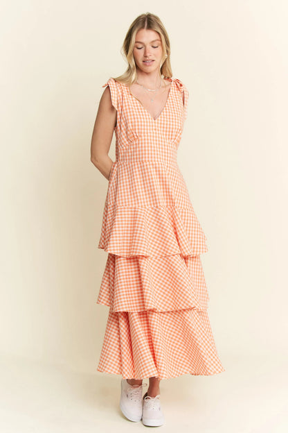 Jade By Jane Sleeveless Gingham Print Tiered Midi Dress - Bitsy Gypsy Boutique