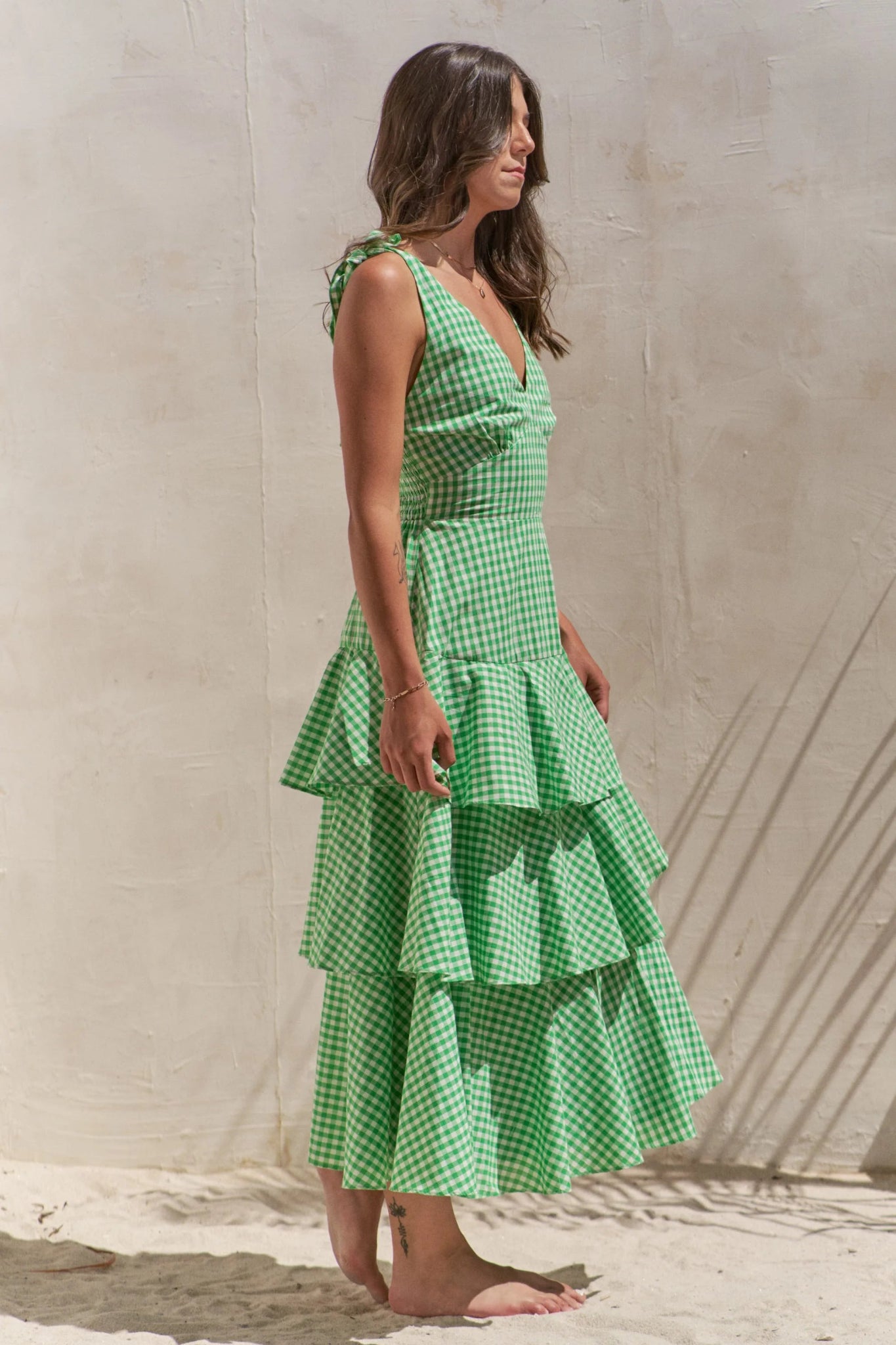Jade By Jane Sleeveless Gingham Print Tiered Midi Dress - Bitsy Gypsy Boutique