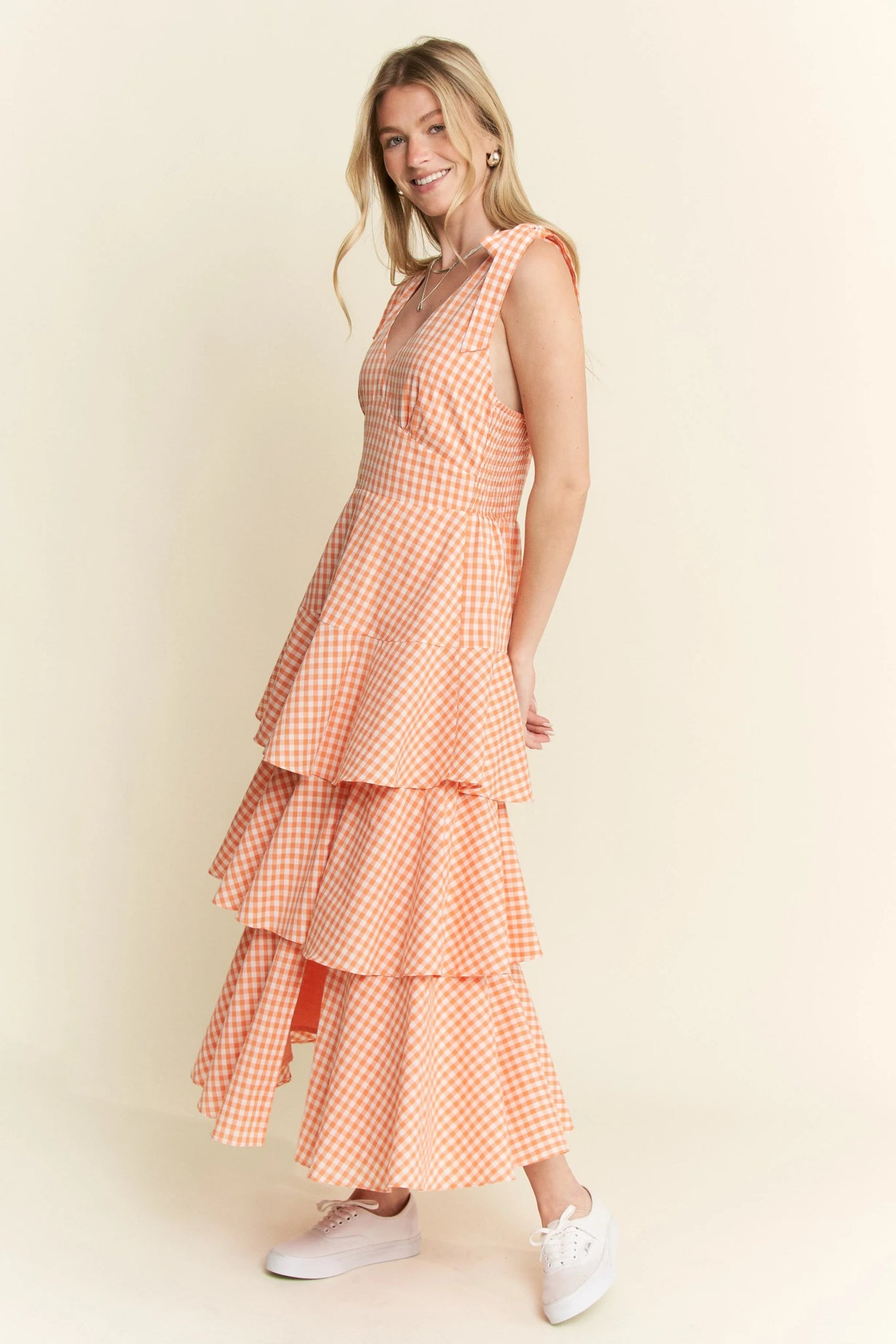 Jade By Jane Sleeveless Gingham Print Tiered Midi Dress - Bitsy Gypsy Boutique