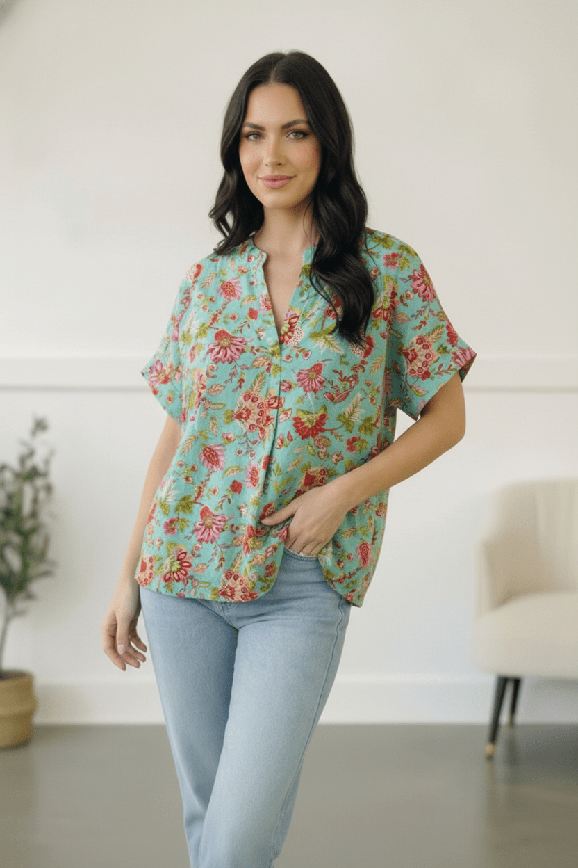 Jade Garden Easy Does it Blouse - Bitsy Gypsy Boutique