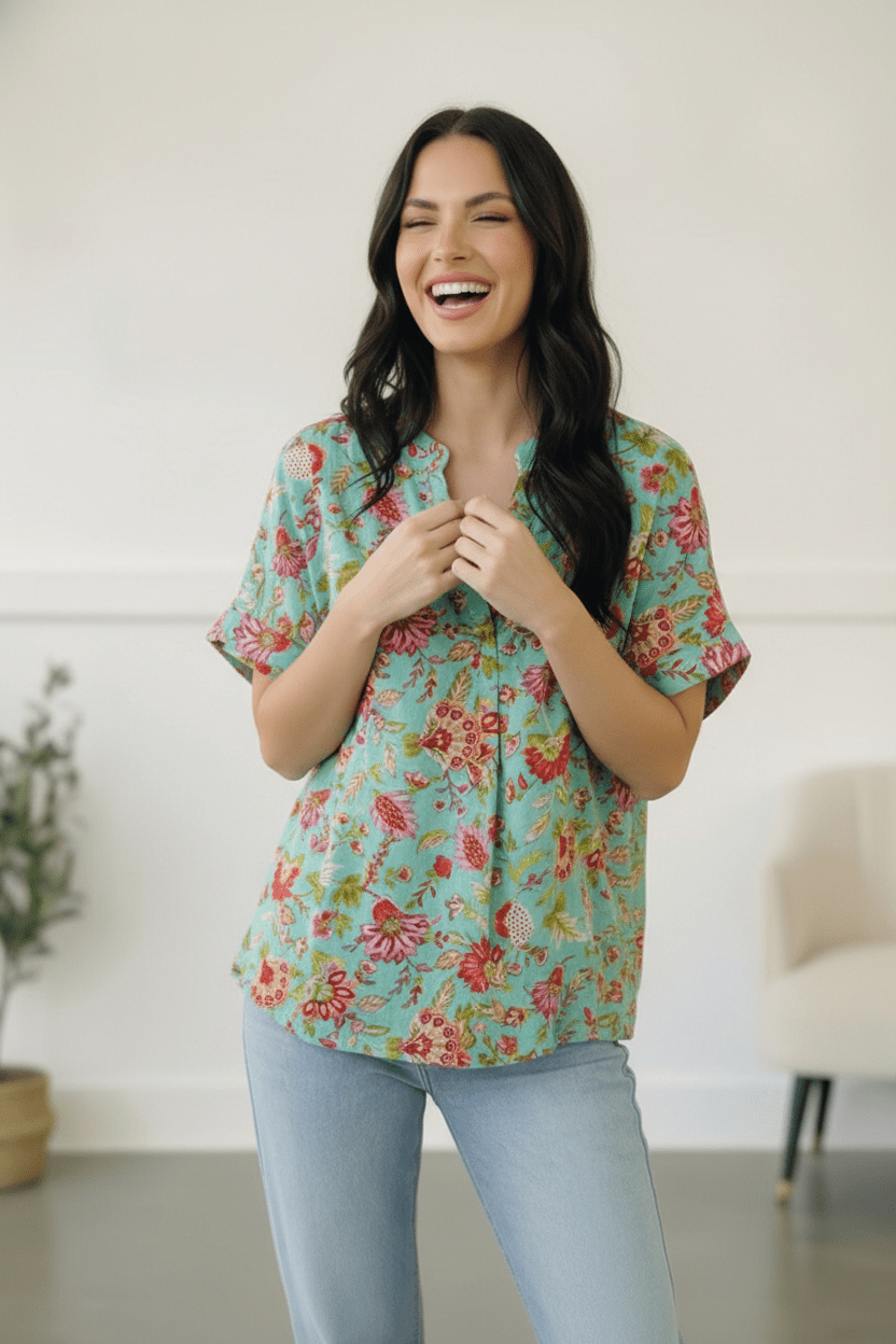 Jade Garden Easy Does it Blouse - Bitsy Gypsy Boutique