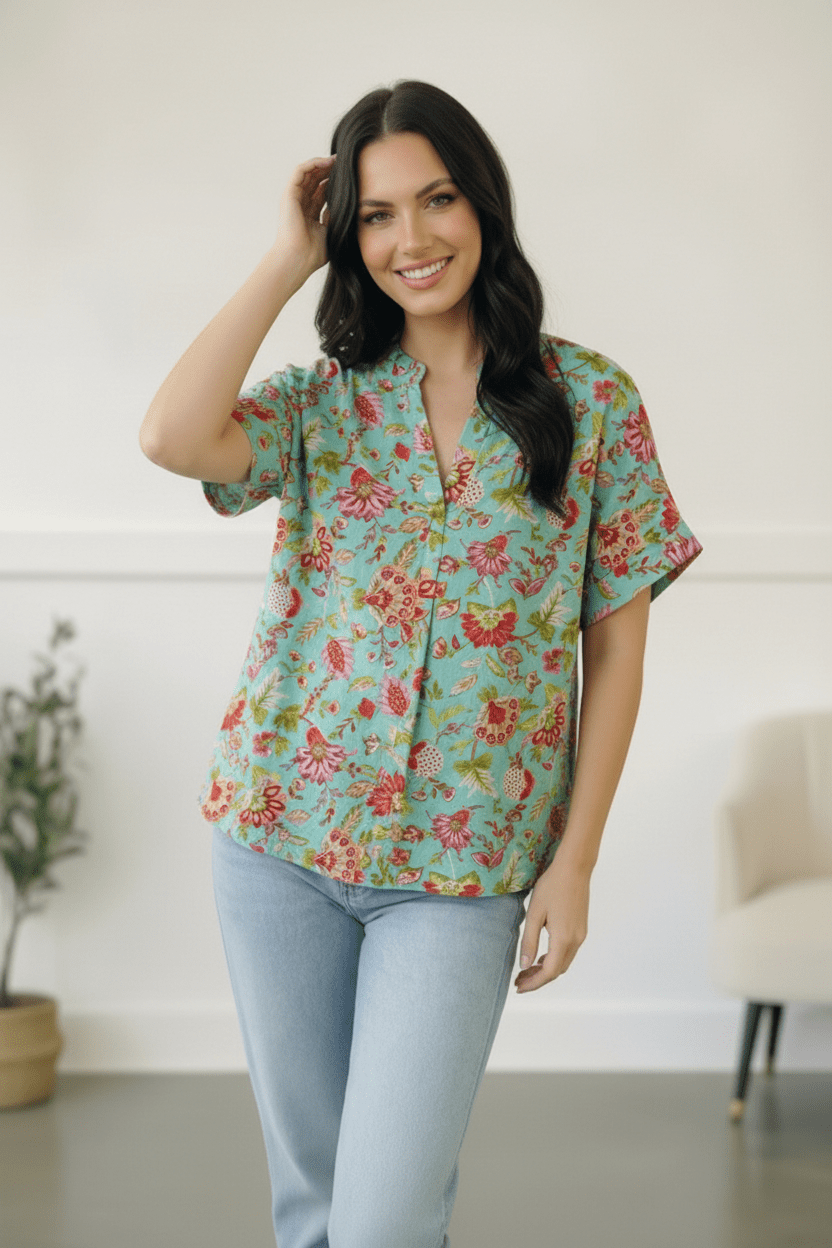 Jade Garden Easy Does it Blouse - Bitsy Gypsy Boutique