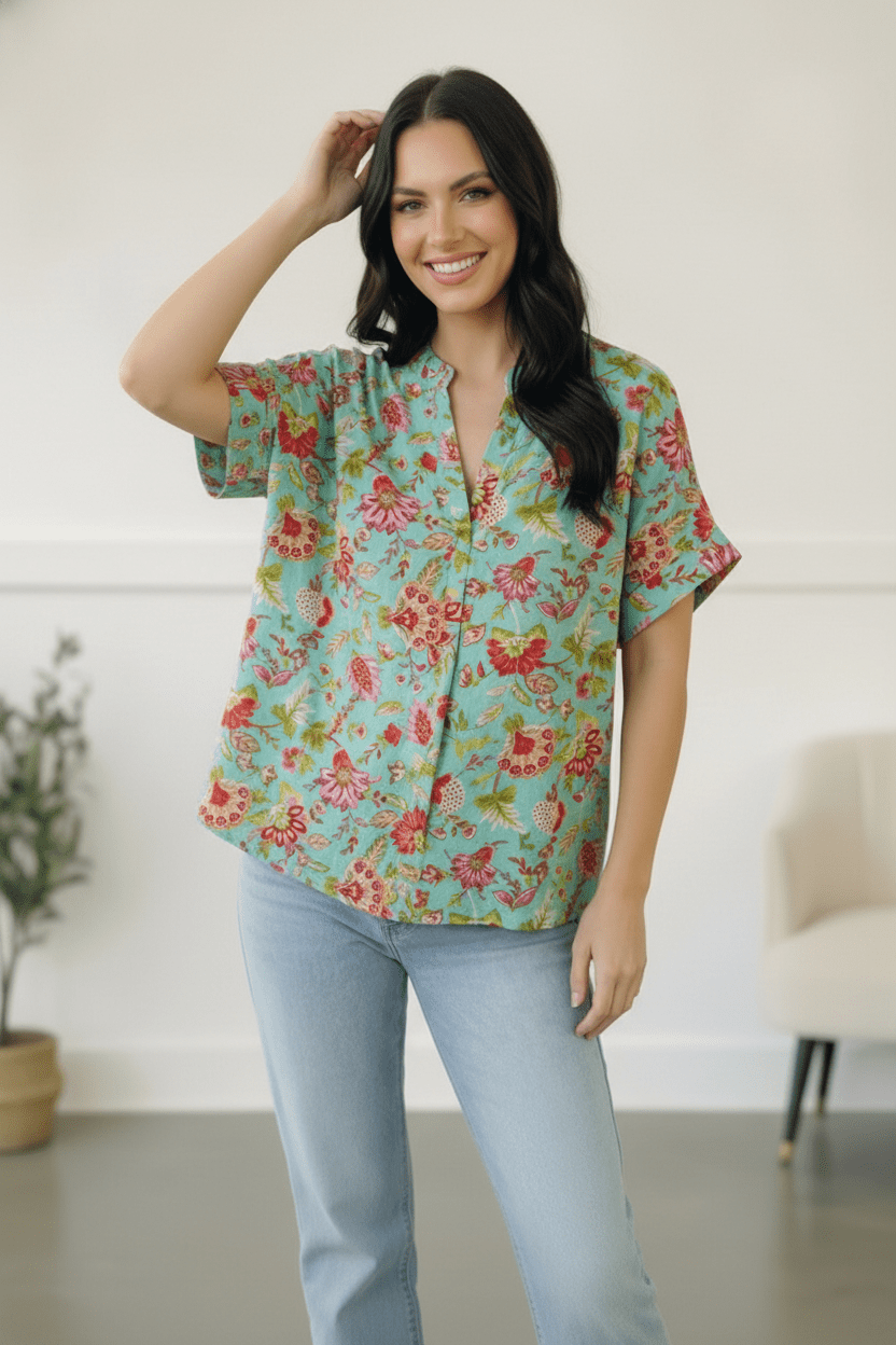 Jade Garden Easy Does it Blouse - Bitsy Gypsy Boutique