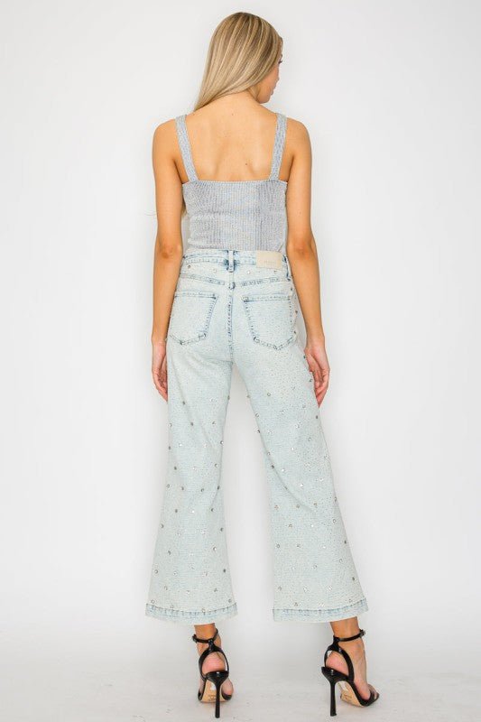 Jewel Embellished High Rise Cropped Palazzo Jeans - Bitsy Gypsy Boutique