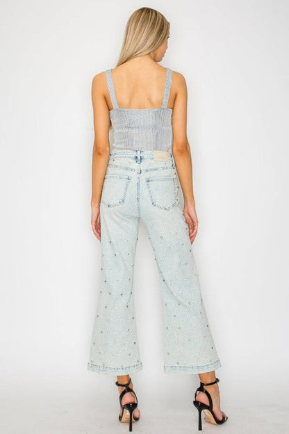 Jewel Embellished High Rise Cropped Palazzo Jeans - Bitsy Gypsy Boutique