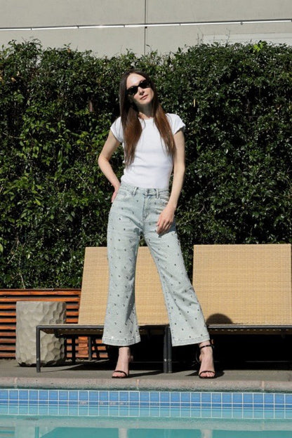 Jewel Embellished High Rise Cropped Palazzo Jeans - Bitsy Gypsy Boutique