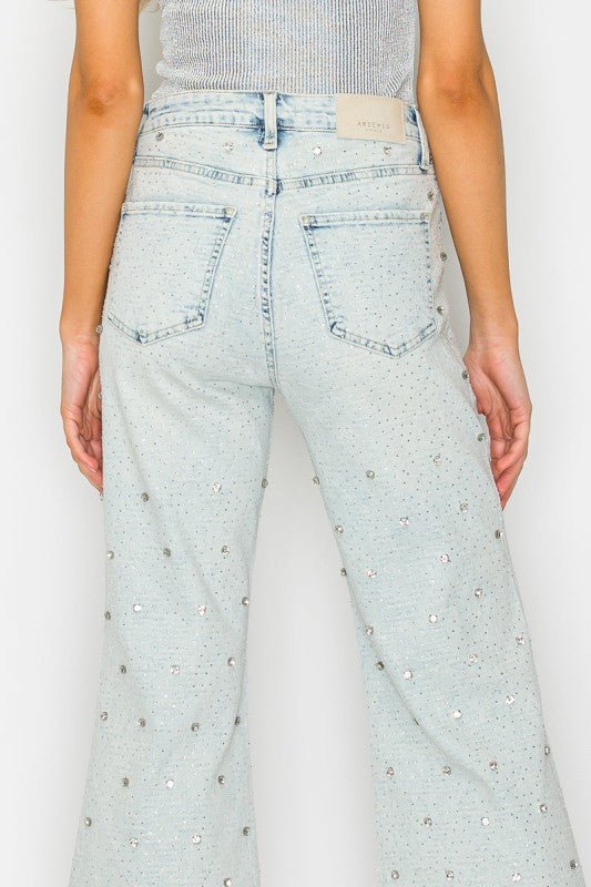 Jewel Embellished High Rise Cropped Palazzo Jeans - Bitsy Gypsy Boutique