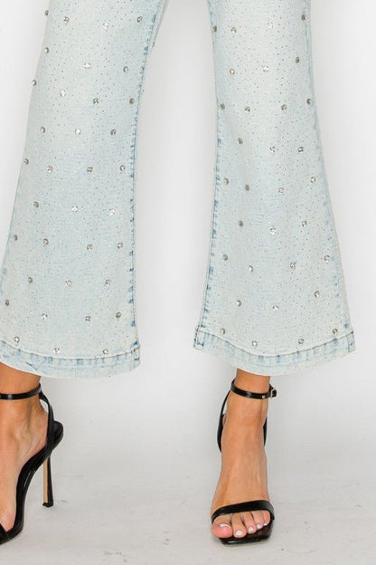 Jewel Embellished High Rise Cropped Palazzo Jeans - Bitsy Gypsy Boutique