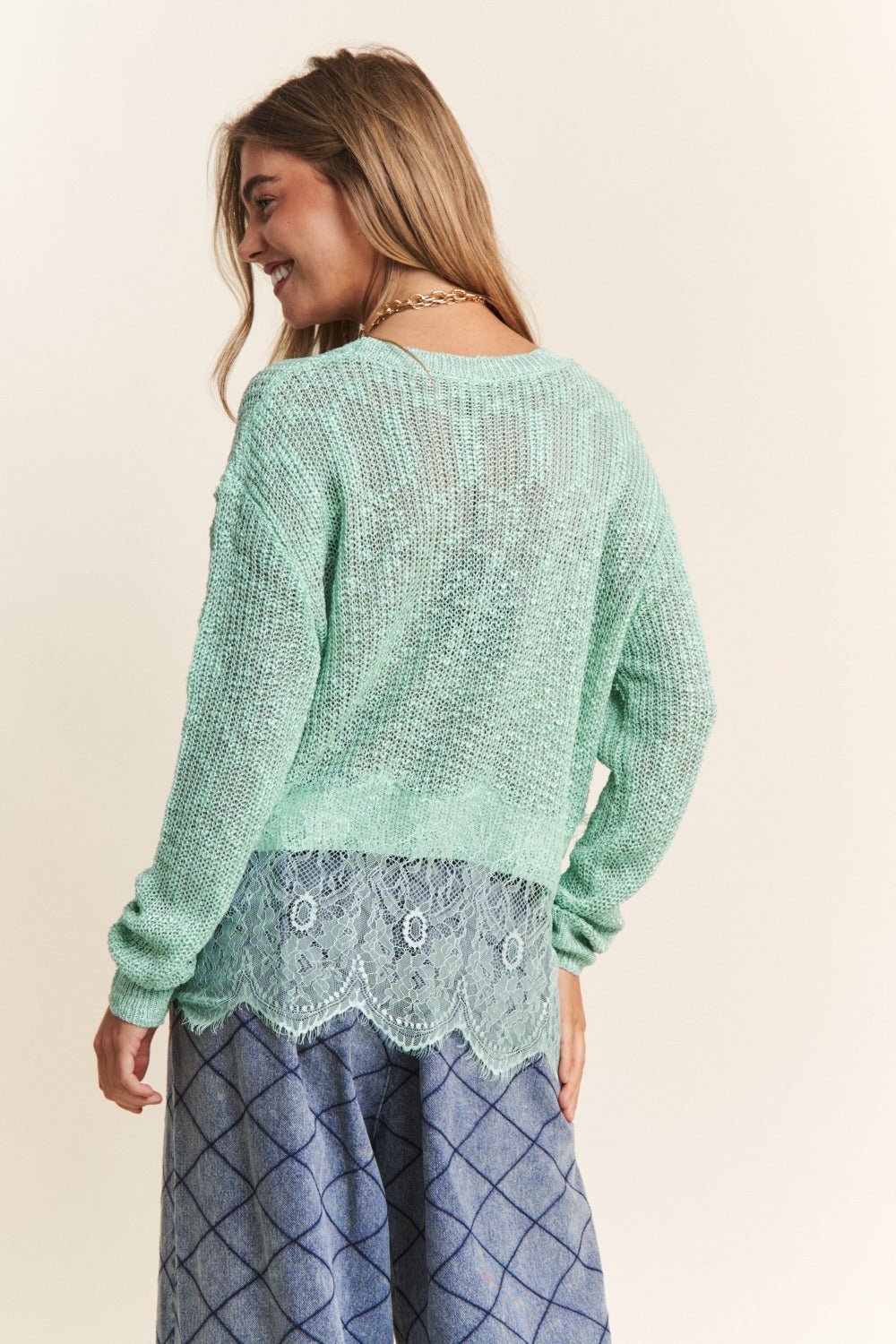 J.NNA Lace Detail Long Sleeve Knit Top - Bitsy Gypsy Boutique