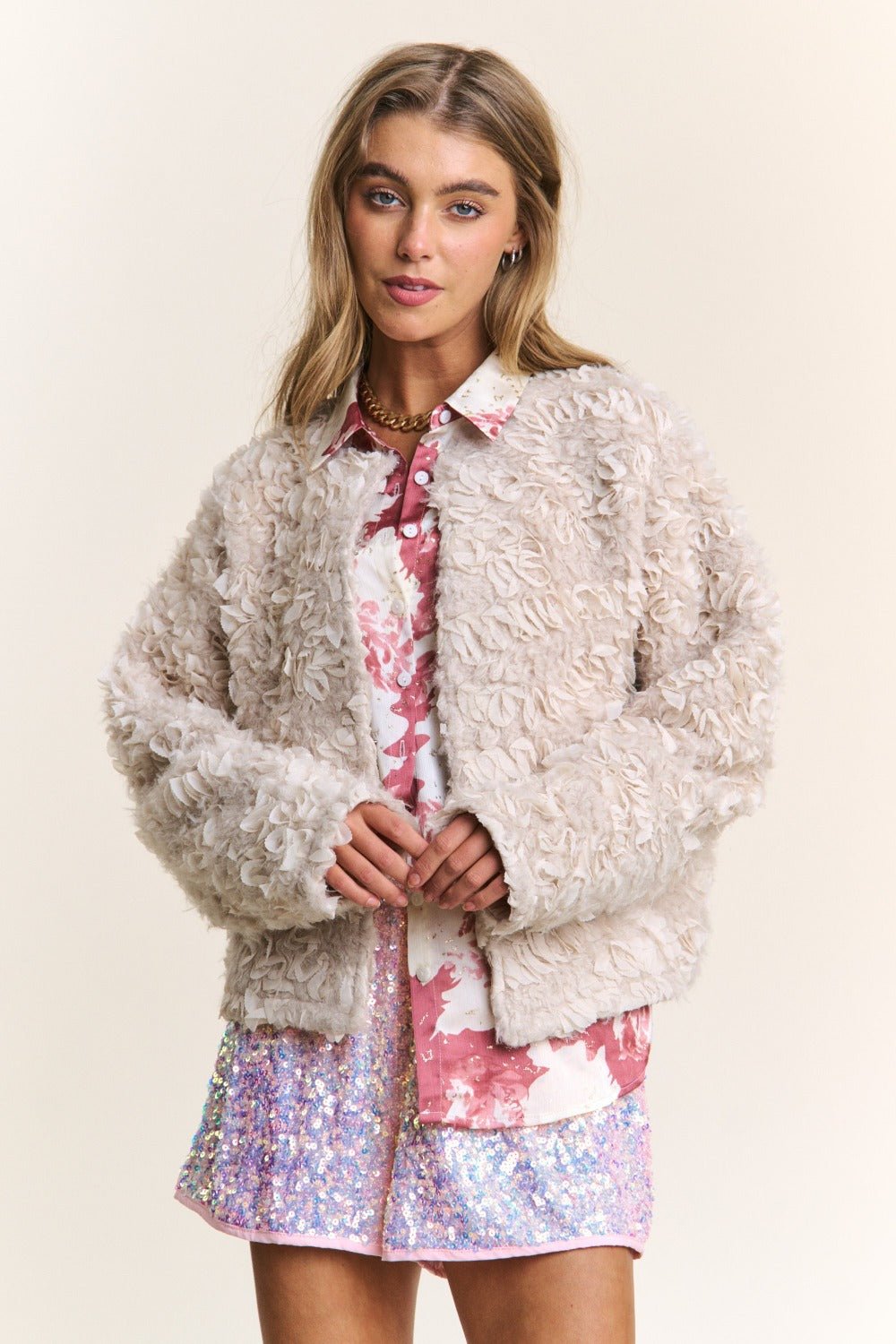 J.NNA Mixed Fabric Chic Jacket - Bitsy Gypsy Boutique