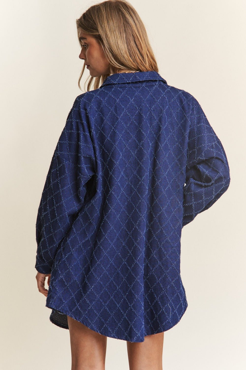 J.NNA Rhombus Stitched Button Up Denim Shacket - Bitsy Gypsy Boutique