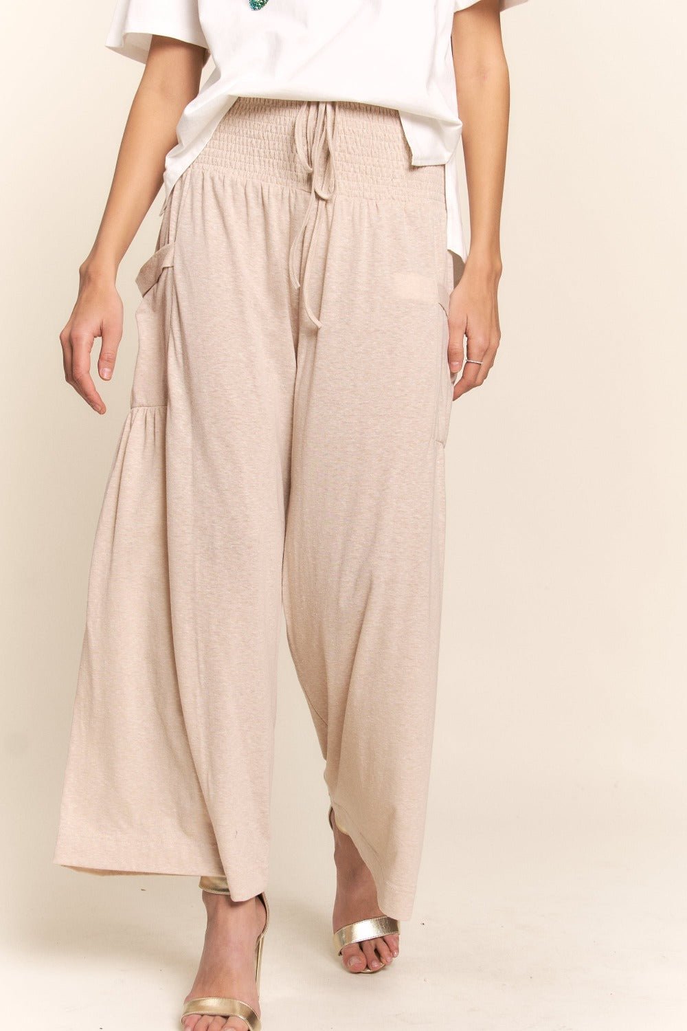 J.NNA Smocked Waist Boho Wide Leg Pants with Pockets - Bitsy Gypsy Boutique