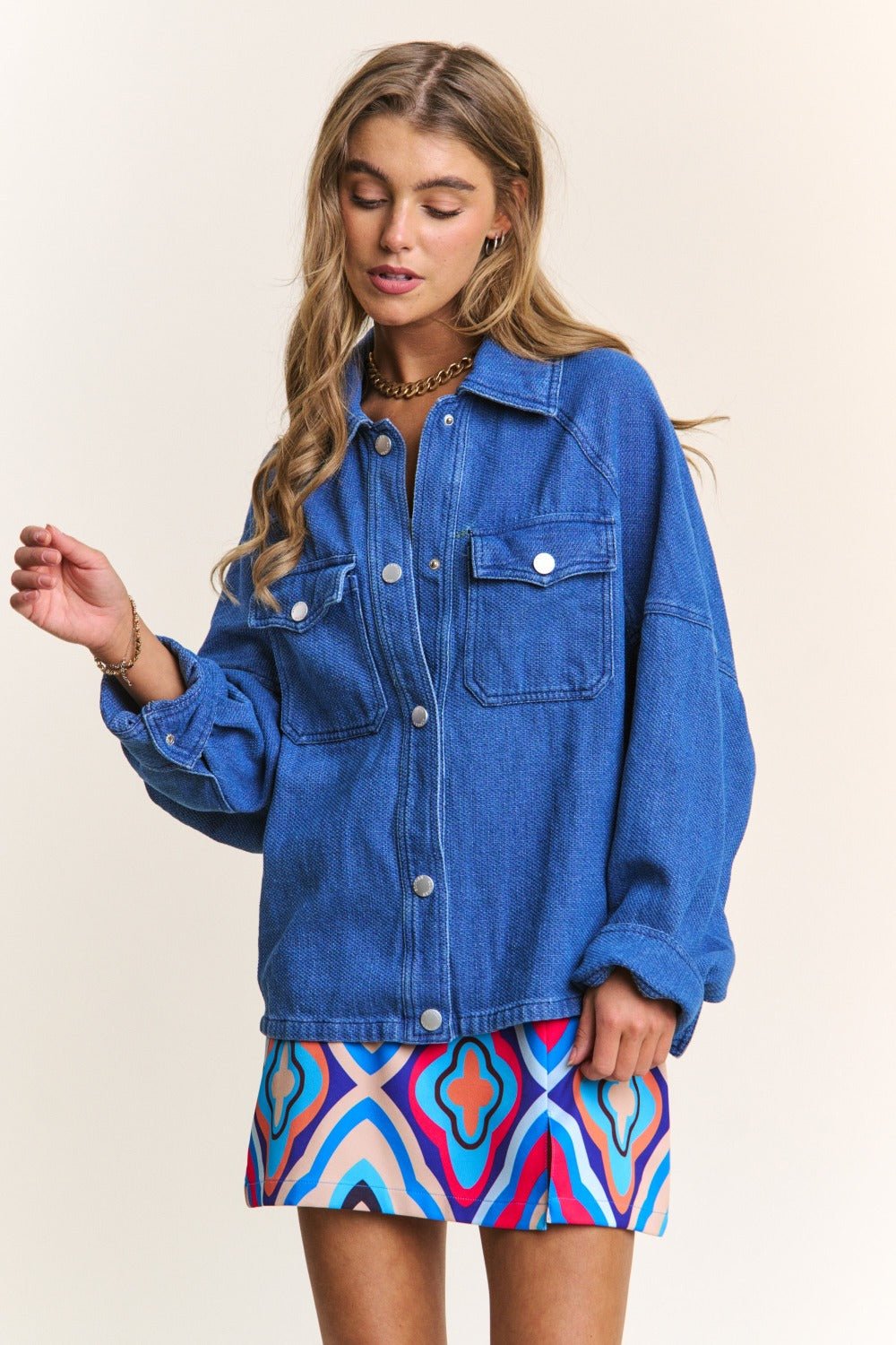 J.NNA Snap Down Long Sleeve Denim Shacket - Bitsy Gypsy Boutique