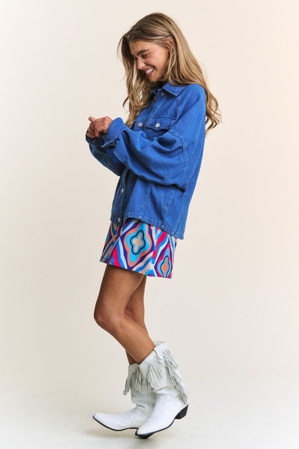 J.NNA Snap Down Long Sleeve Denim Shacket - Bitsy Gypsy Boutique