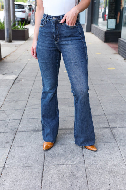 Judy Blue Dark Wash High Rise Flare Back Pocket Detail Jeans - Bitsy Gypsy Boutique