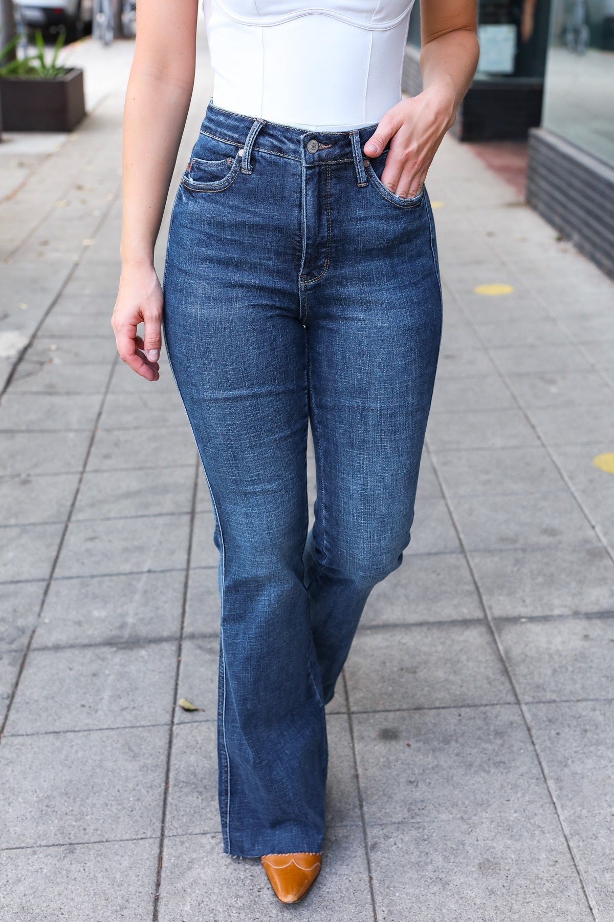 Judy Blue Dark Wash High Rise Flare Back Pocket Detail Jeans - Bitsy Gypsy Boutique