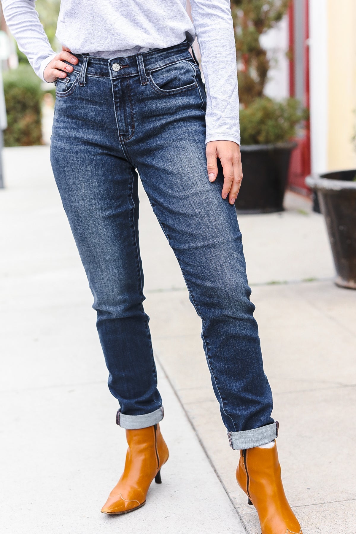 Judy Blue Dark Wash Mid Rise Cuffed Slim Fit Jeans - Bitsy Gypsy Boutique