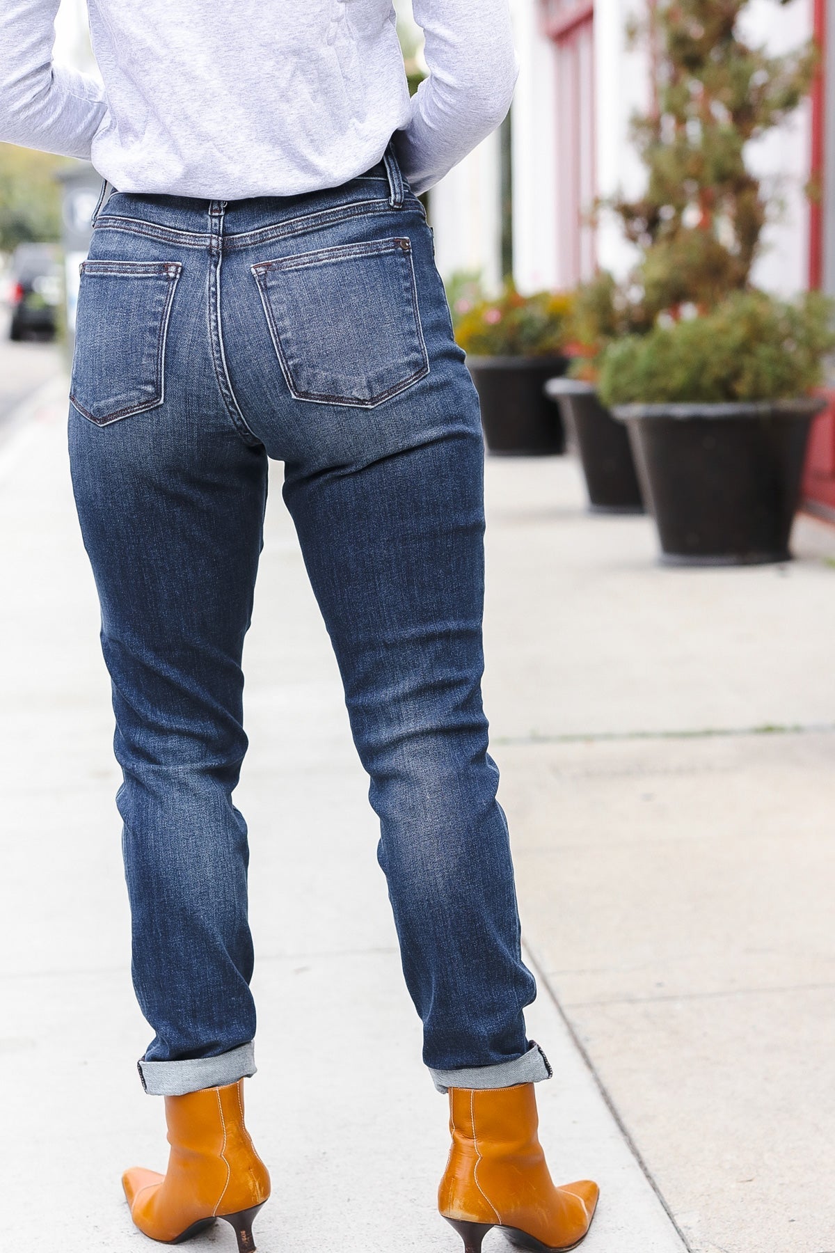 Judy Blue Dark Wash Mid Rise Cuffed Slim Fit Jeans - Bitsy Gypsy Boutique
