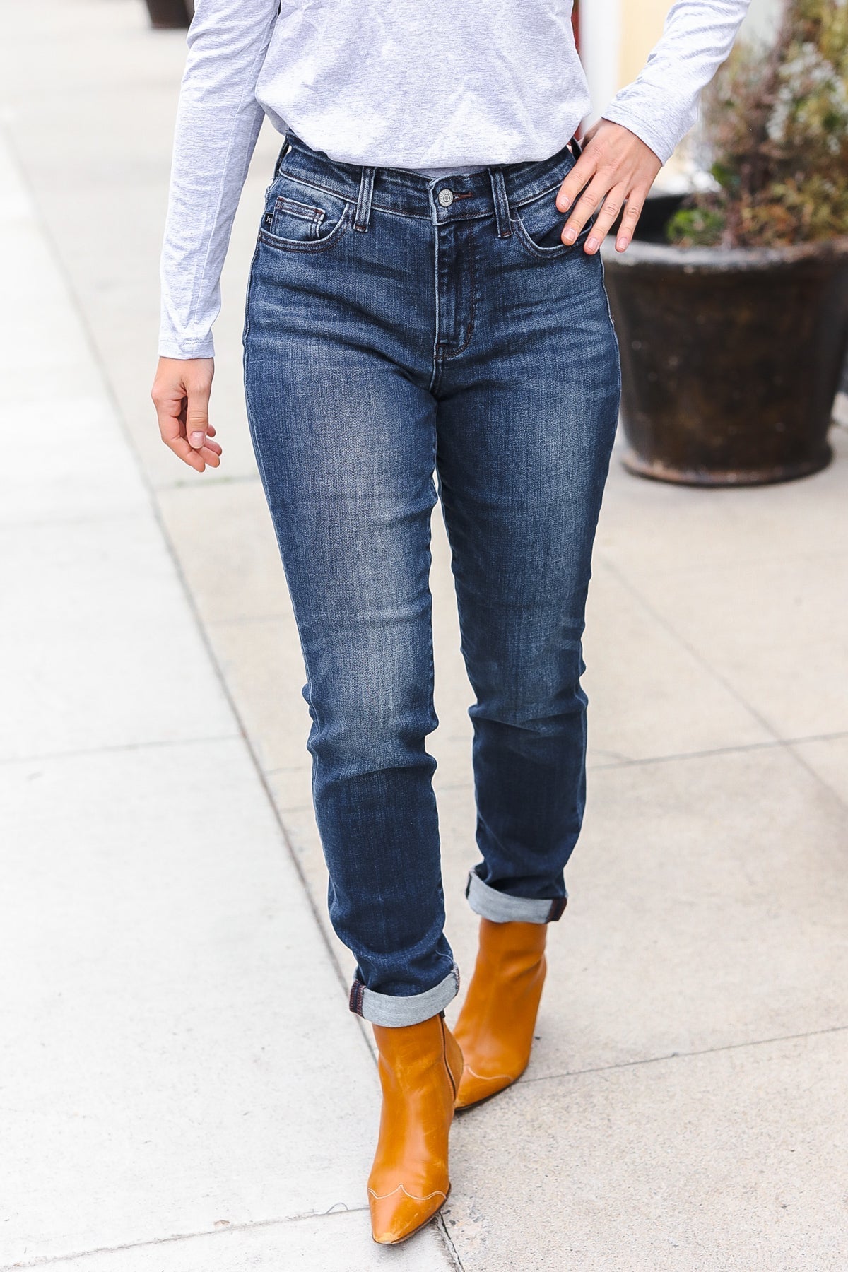Judy Blue Dark Wash Mid Rise Cuffed Slim Fit Jeans - Bitsy Gypsy Boutique
