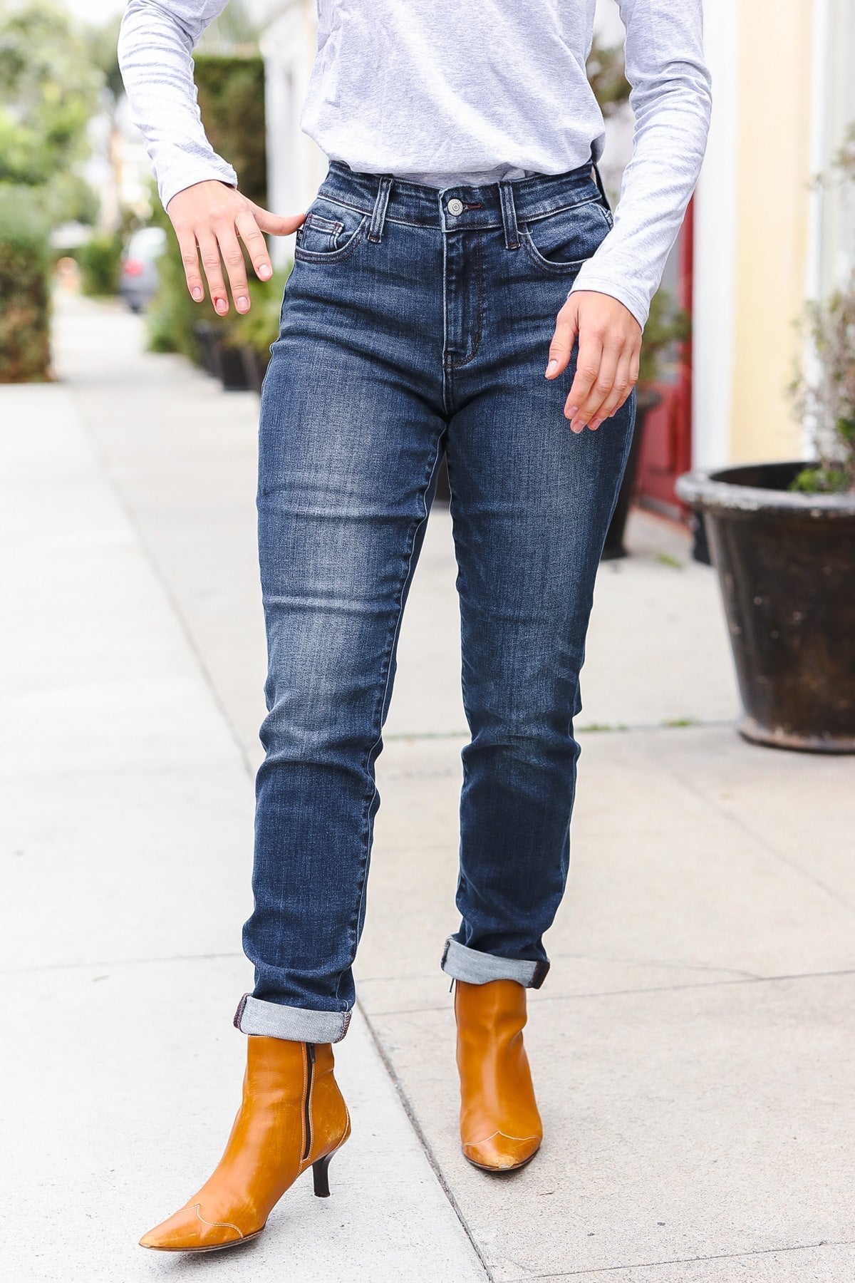 Judy Blue Dark Wash Mid Rise Cuffed Slim Fit Jeans - Bitsy Gypsy Boutique